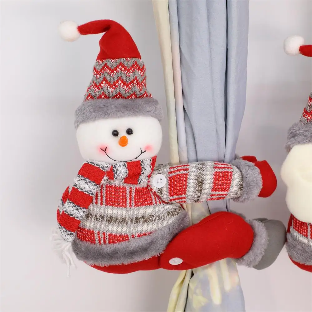 3pcs Christmas curtain buckle checkered fabric Santa Claus snowman reindeer long-arm embrace Velcro in stock home decoration