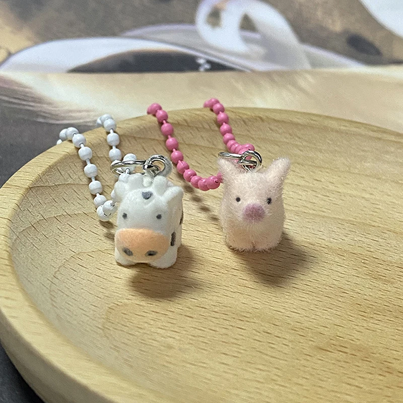 3D植毛豚動物ランヤードキーホルダーミニ樹脂ふわふわキーリングバッグペンダントイヤホンケースチャーム車キーホルダーカップルギフト