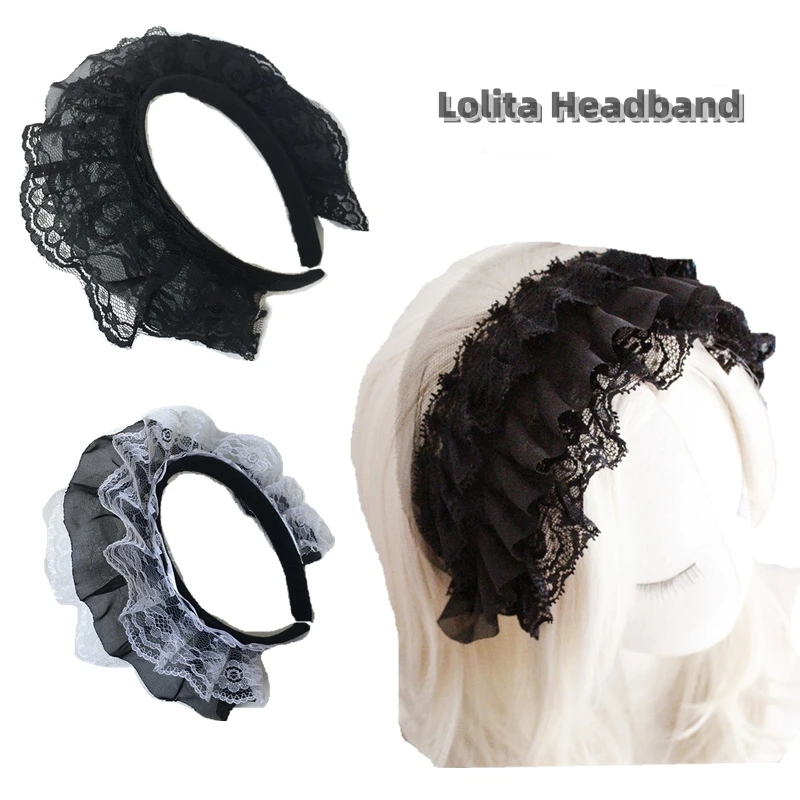 

Japanese Gothic Lolita Headband Doll Big Lace Maid Handmade KC Cosplay Accessories Anime Hair Accessories for Halloween