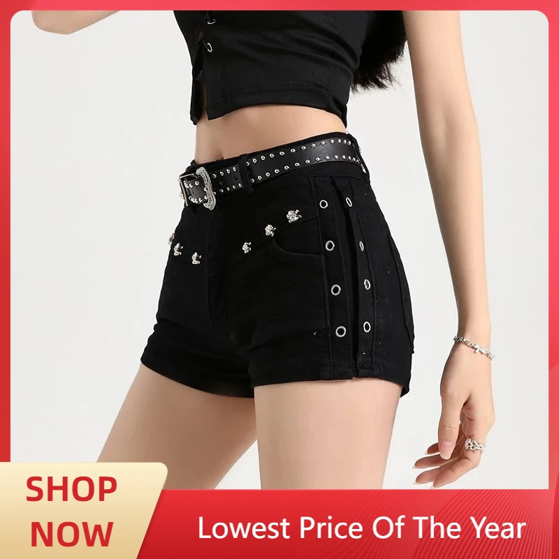 Hot Selling Summer Y2k Sexy Low Waist Mini Denim Shorts Women Vintage Korean Popular Slight Strech Streetwear Gothic Rivet Jeans