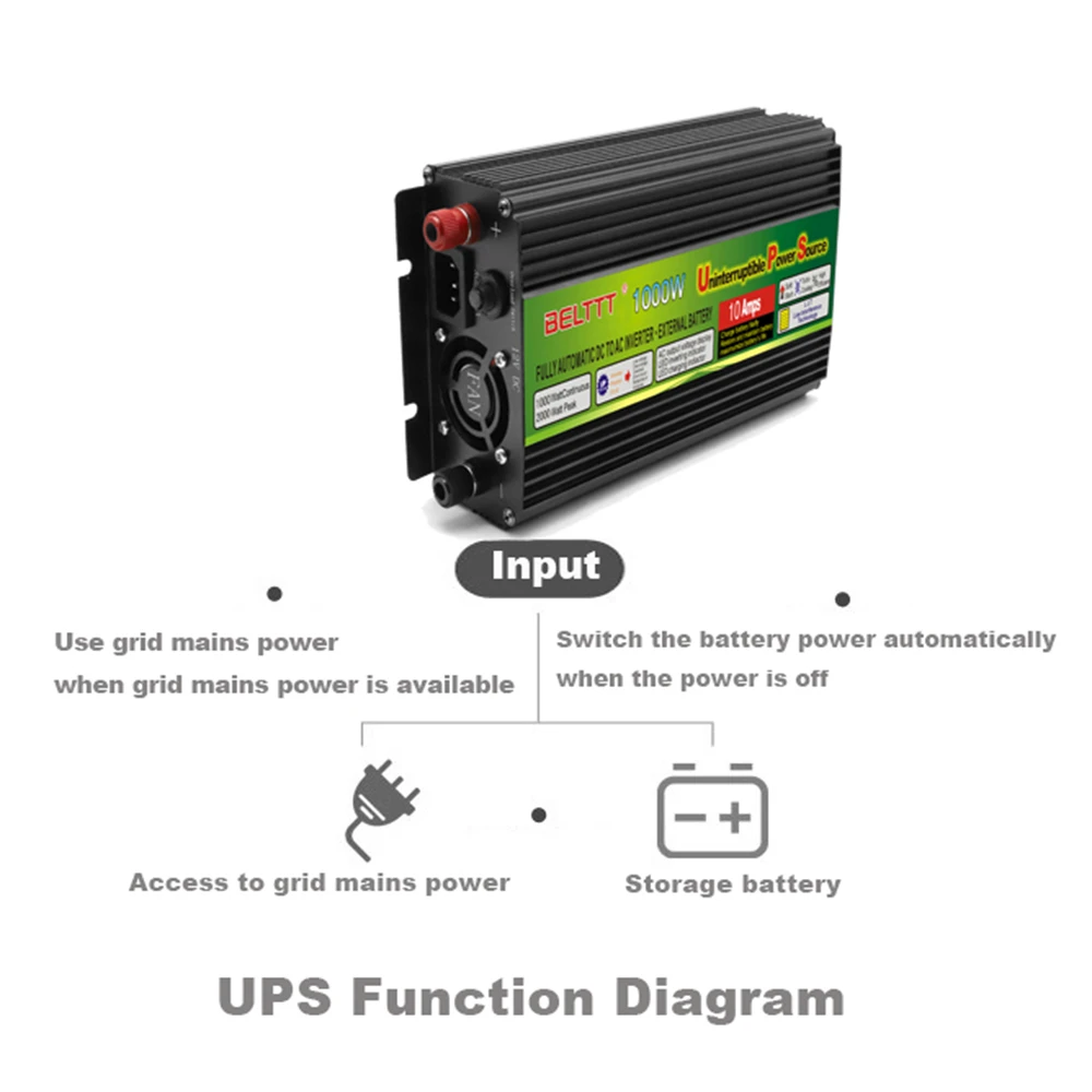 UPS Power Inverter 350W 500W 1000W Continuous Power DC 12V AC 220V Inverter Charger Converter Three-Phase Charging Car Inverter