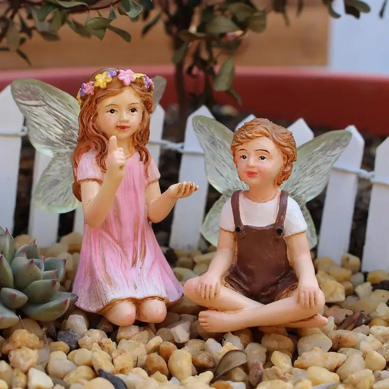 Fairy Statue Resin Fairy Statue Ornaments Set Cute Whispering Fairy Garden Statue Miniature Ornaments Planter Statue Decor For