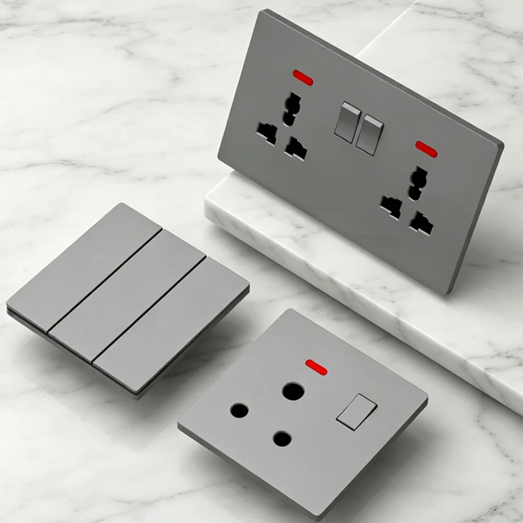 Wall Socket With USB A C Fast Charging Universal Outlet Matte Grey Switched Red LED Indicator Ultra Slim Easy Clean