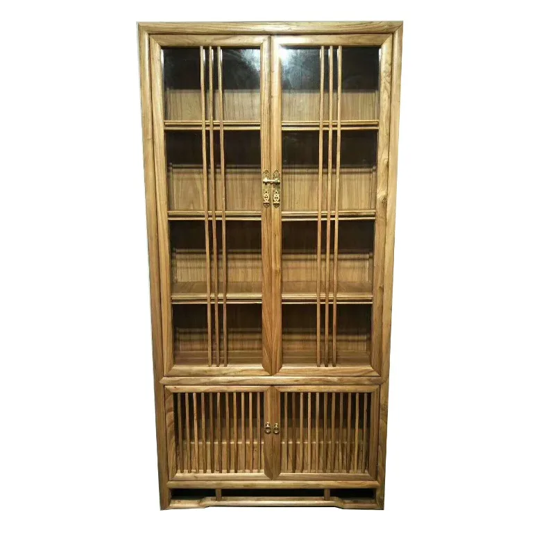 

New Chinese ash wood glass bookcase combination solid wood bookshelf multi-functional office storage