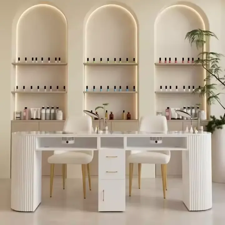 Beauty Salon Solid Wood White Nail Table Nail Table With Chair
