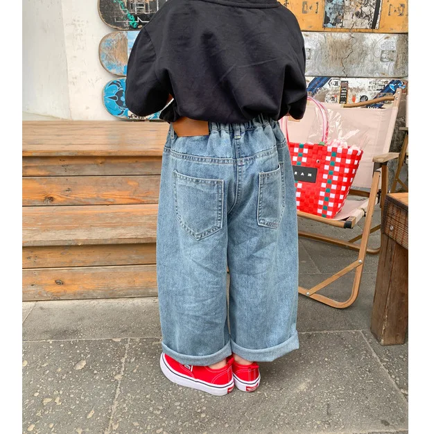 Children Clothing 2022 Spring Autumn New Fashionable Kids Jeans Design Sense Wide Leg Solid Casual Simple Harem Pants for Kids