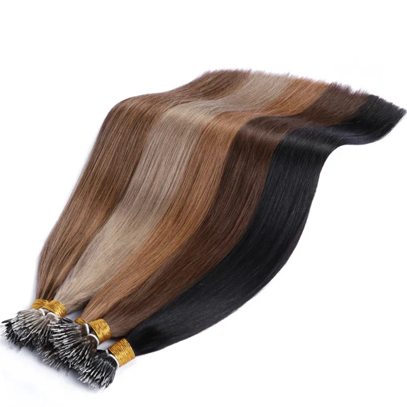 Straight Nano Ring Human Hair Extensions For Women 50Pcs Micro Ring Hair Extensions Human Hair Keratin Capsule Fushion Hair