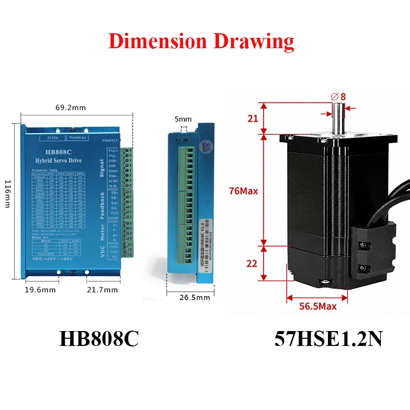1.2N.m Nema23 Closed Loop Stepper Motor 57HSE1.2N & HB808C Hybrid Servo Driver Kit 3m Encoder Cable for CNC Router Wholesale
