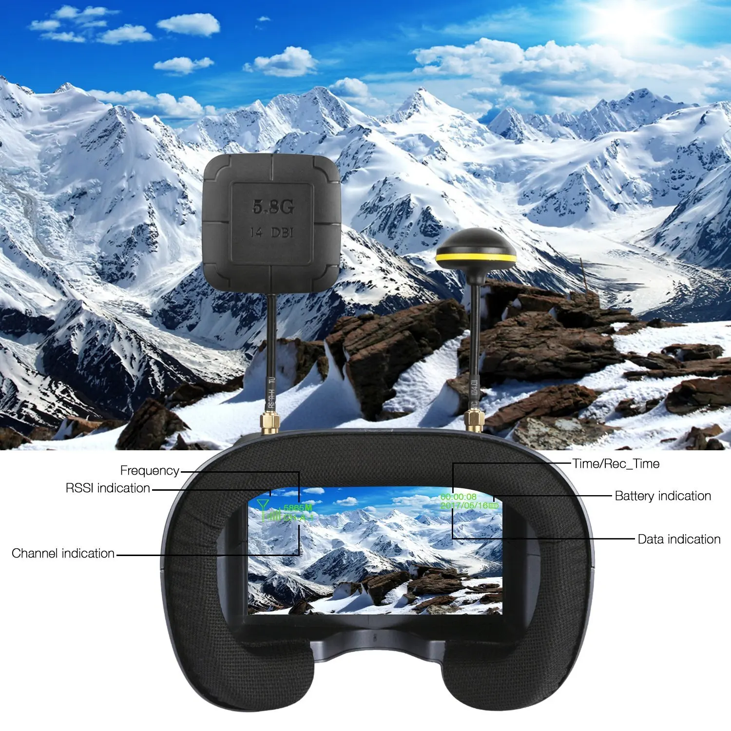 FPV Goggles 008D 5.8G 40CH 4.3Inch Video Headset HD DVR with 2000mAh Battery for RC Model RC Racing Drone Quadcopter