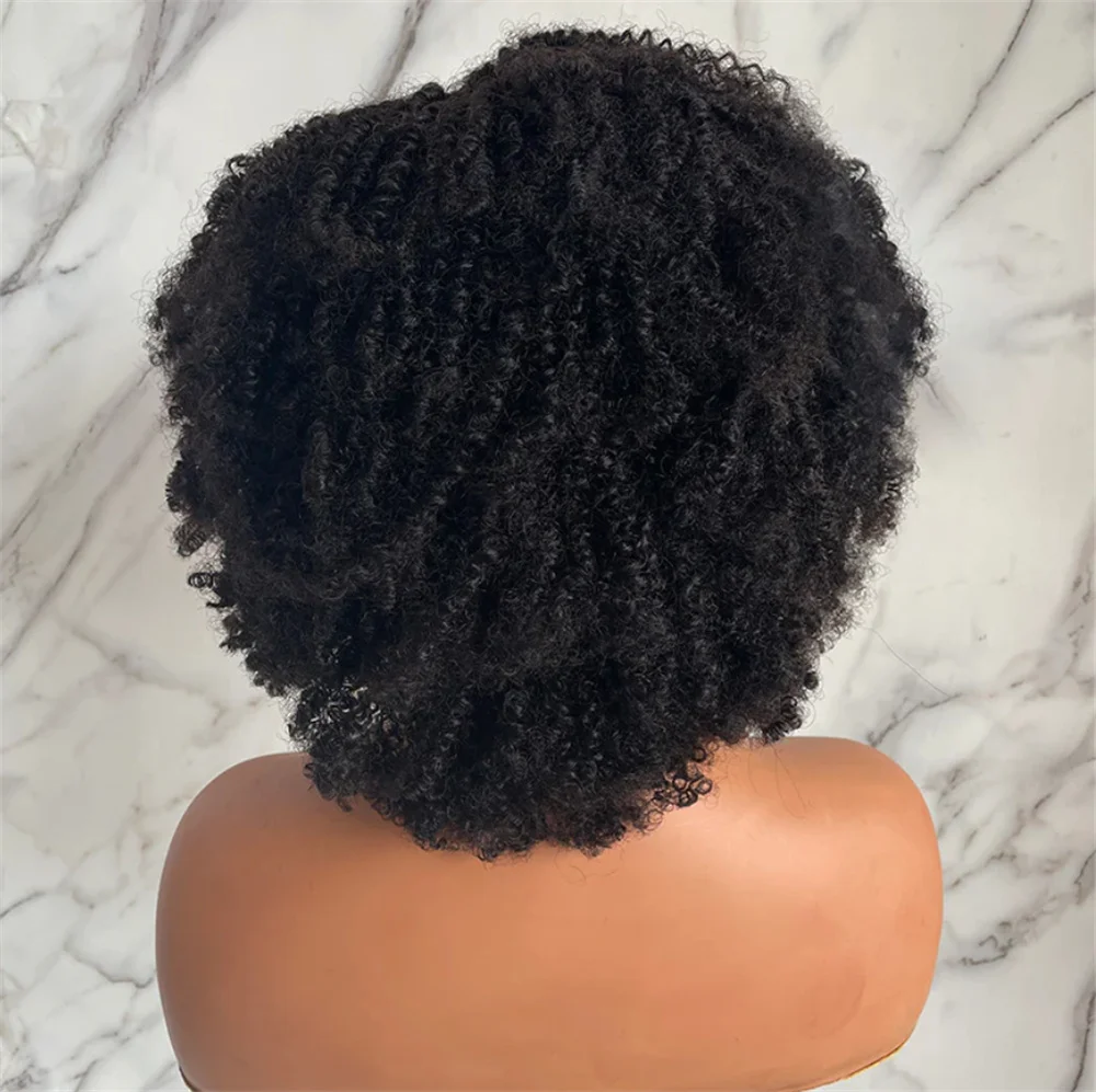 Soft Natural Black Short Bob Kinky Curly 180Density Lace Front Wig For Black Women Babyhair Preplucked Heat Resistant Glueless