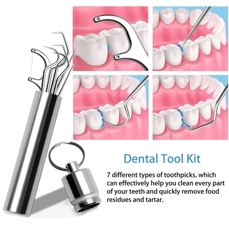 7 stücke Edelstahl Zahnstocher Set mit tragbaren Zahnstocher Halter Outdoor-Haushalt Reise Siegel Aufbewahrung behälter Box Fall
