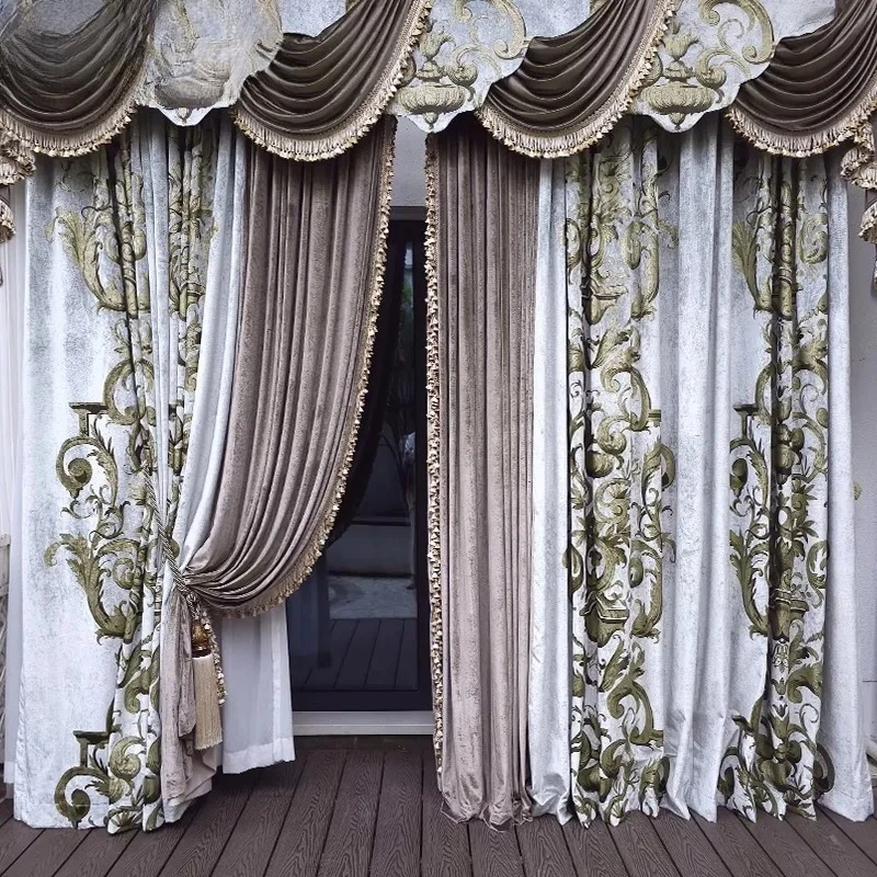 French Rococo Curtains for Living Room Bedroom Villa Luxury High-end Imported Silk Velvet American European Curtains Custom Size