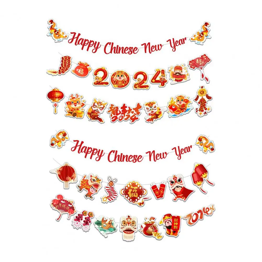 Dragon New Year Flag Dragon-themed New Year Party Spring Bunting Banners for 2024