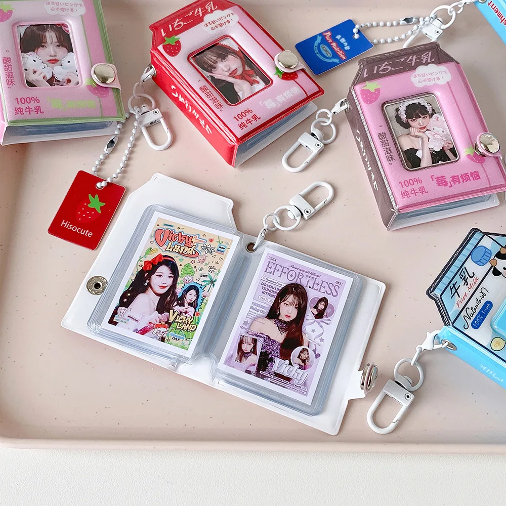Cartoon Milk Bottle 2 Inch Pendant Mini Photo Album Keychain Card Binder Student 2 Inch Photo Storage Book