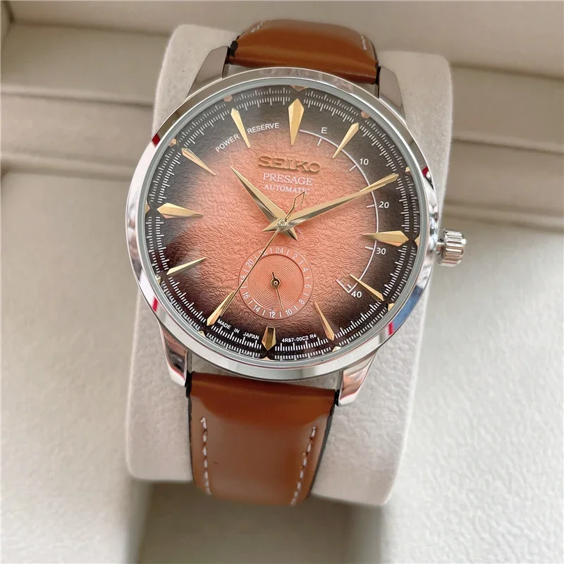 Seiko-Reloj de pulsera de cuarzo para hombre, cronógrafo de marca de moda, informal, esfera de cuatro Pines, correa de cuero cómoda, puntero brillante, de diseñador