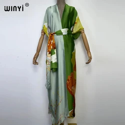 2024 new WINYI print sexy kimono fashion cardigan Africa beach wear cover-up dress beach outfits for women holiday abaya