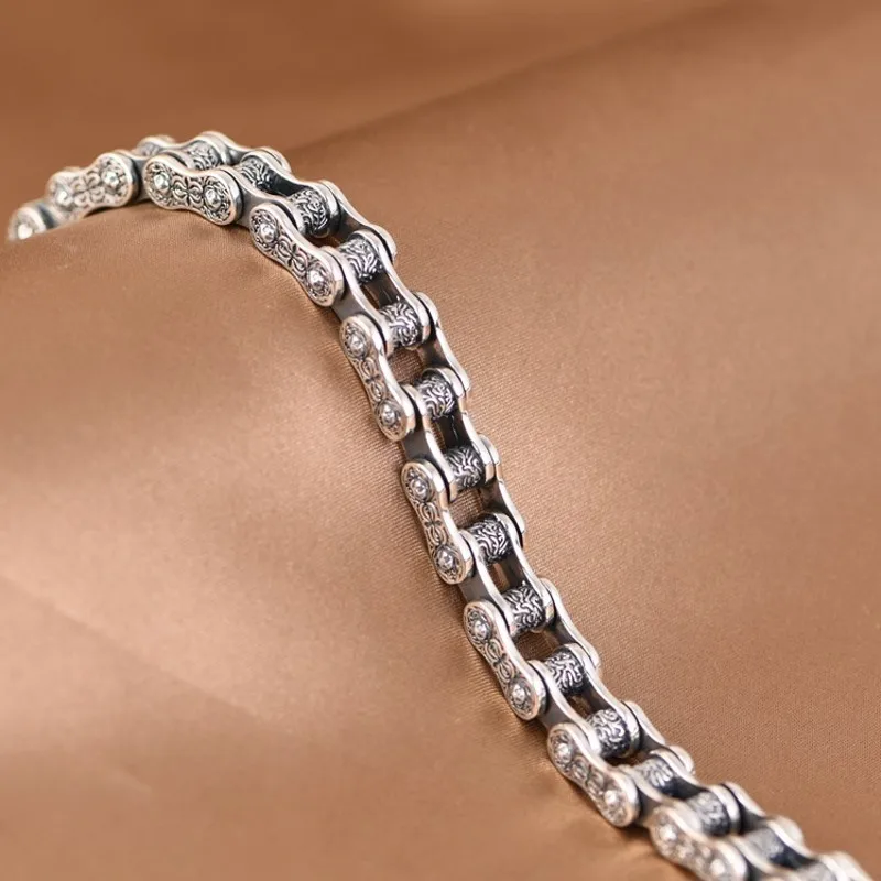 BOCAI ใหม่ S925 Silver Vintage บุคลิกภาพแฟชั่น Punk โซ่รถจักรยานยนต์เพชร Pestle สร้อยข้อมือผู้หญิงและผู้ชาย