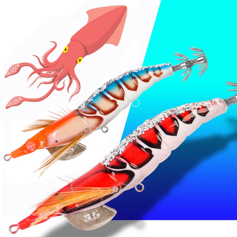 

1pcs 3.0#3.5# Hard Bait Glow Shrimp Hook Glow UV Crowns Squid Jigs 3D Sea Fishing Lure Set Artificial Cuttlefish Octopus
