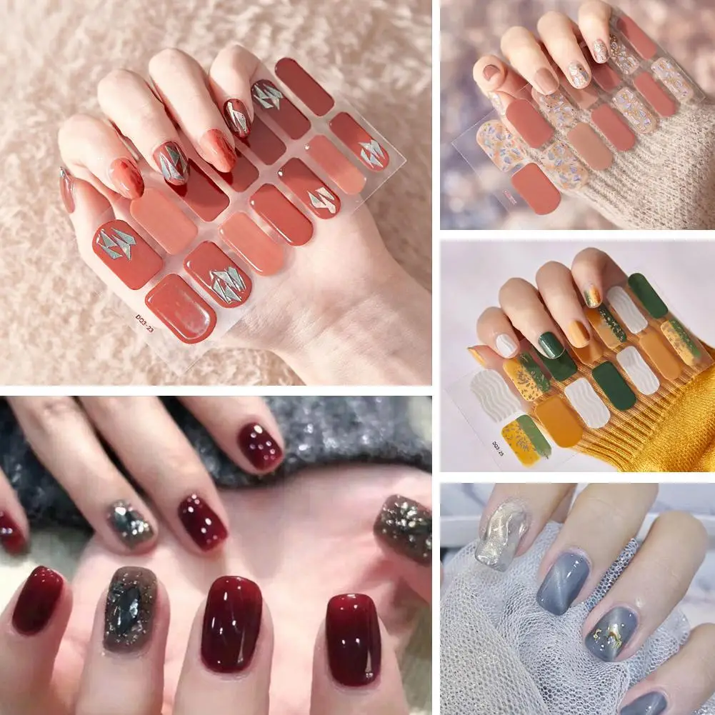 14 tipsów 3D naklejki Uv żel do paznokci kwiaty Gradient żel do Manicure pełne, półutwardzone etui DIY do paznokci naklejki artystyczne Adhesiv A4T2