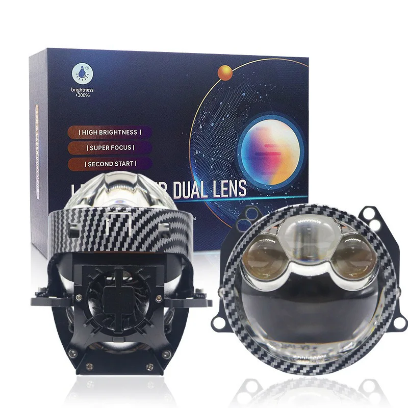 

3 Inch Square Bi LED Laser Projector Lens Three Direct Shots 12V 95W 6000K Hi Lo Beam Car Headlight Retrofit