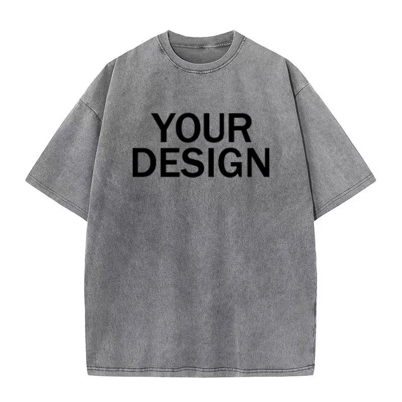 Unisex Cotton Wash T-Shirt Vintage Custom Print Pattern Oversized Short Sleeve T-Shirt Rapper Streetwear Men's Casual T-Shirt - view 2