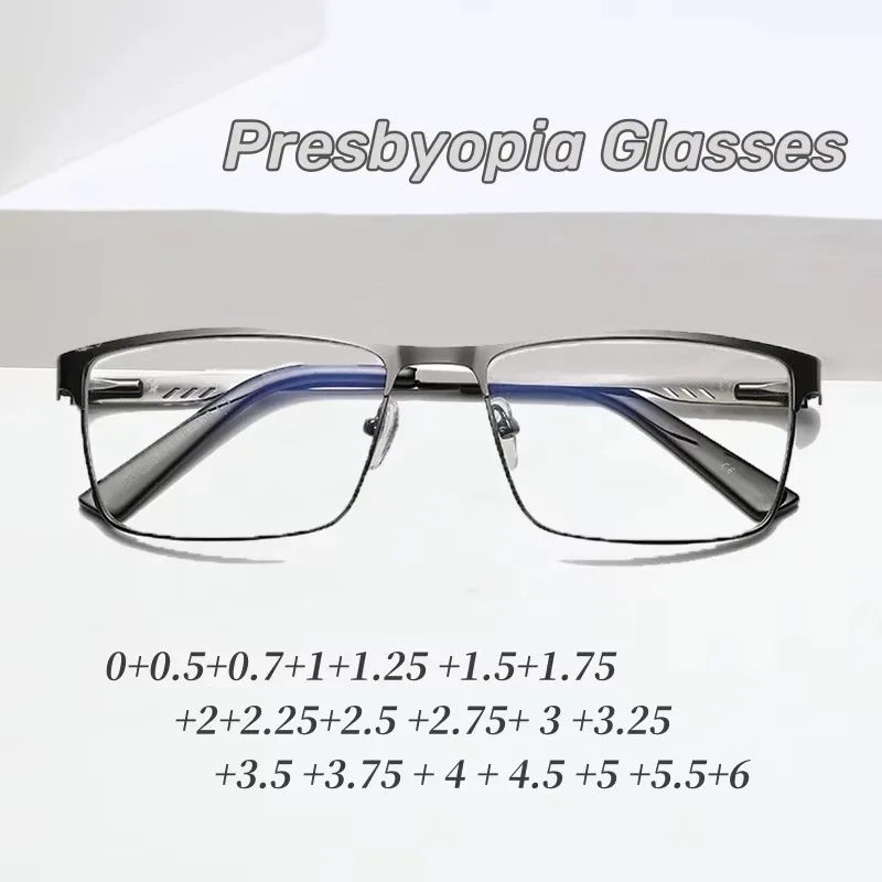 Men Square Metal Large Frame Reading Spring Leg Elderly Presbyopia Glasses Blue Light Blocking Eye Protection Eyeglasses