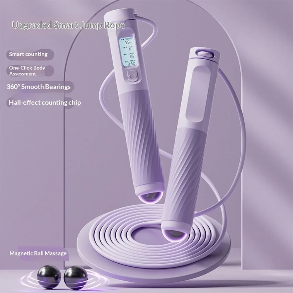 Adjustable Weighted Cordless Jump Rope with Counter, Magnetic Beads Massage Handle, Fat Burning Fitness Skipping Rope