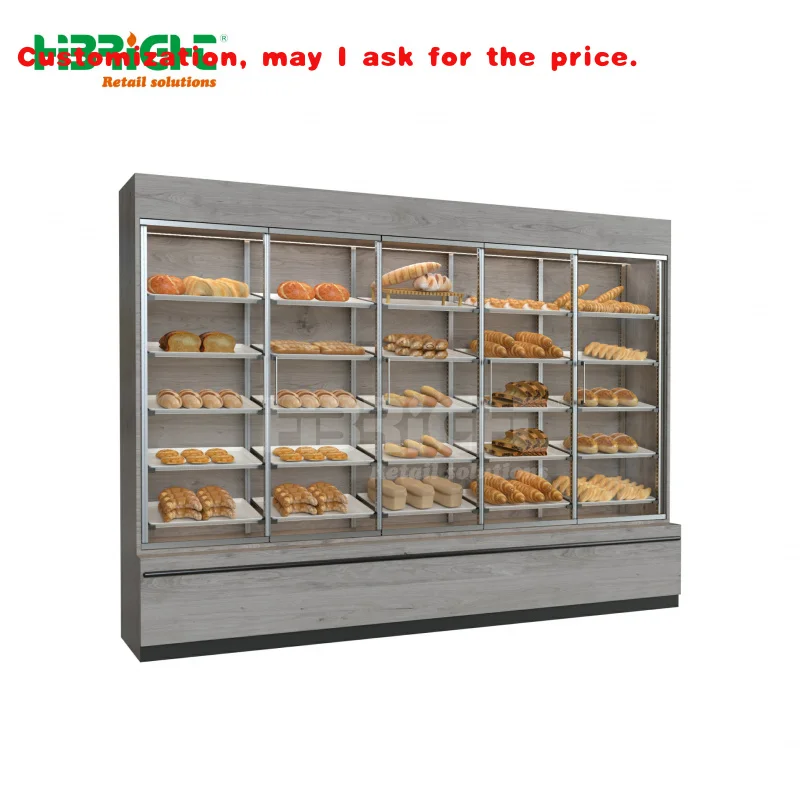 custom.Large Capacity Practical Customized Color  Size Supermarket Grocery Store Gray Bread Display Cabinet
