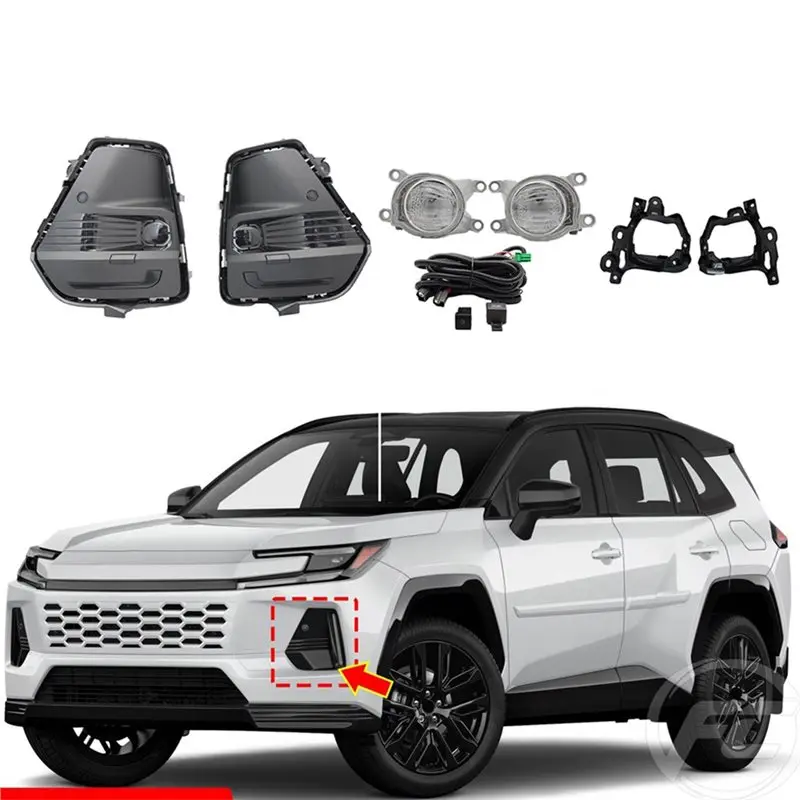 Simple Front Bumper Fog Light Kit White LED Bezel Metal Mount Brackets Wires Switch Relay Set For Toyota RAV4 2026-2027