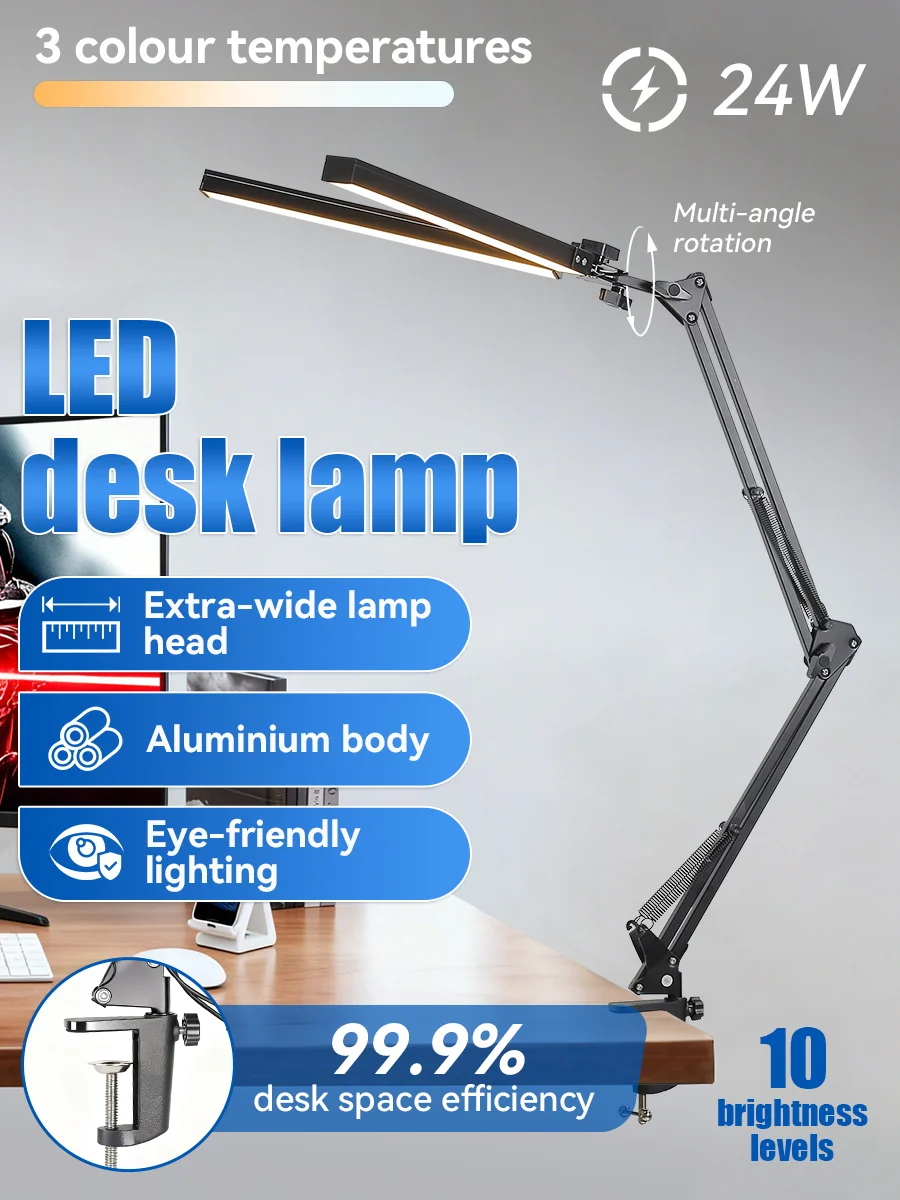 LED Desk Lamp 360 ° angle adjustment with3 colors dimming remote control Folding Reading Desk Lamp eye protection
