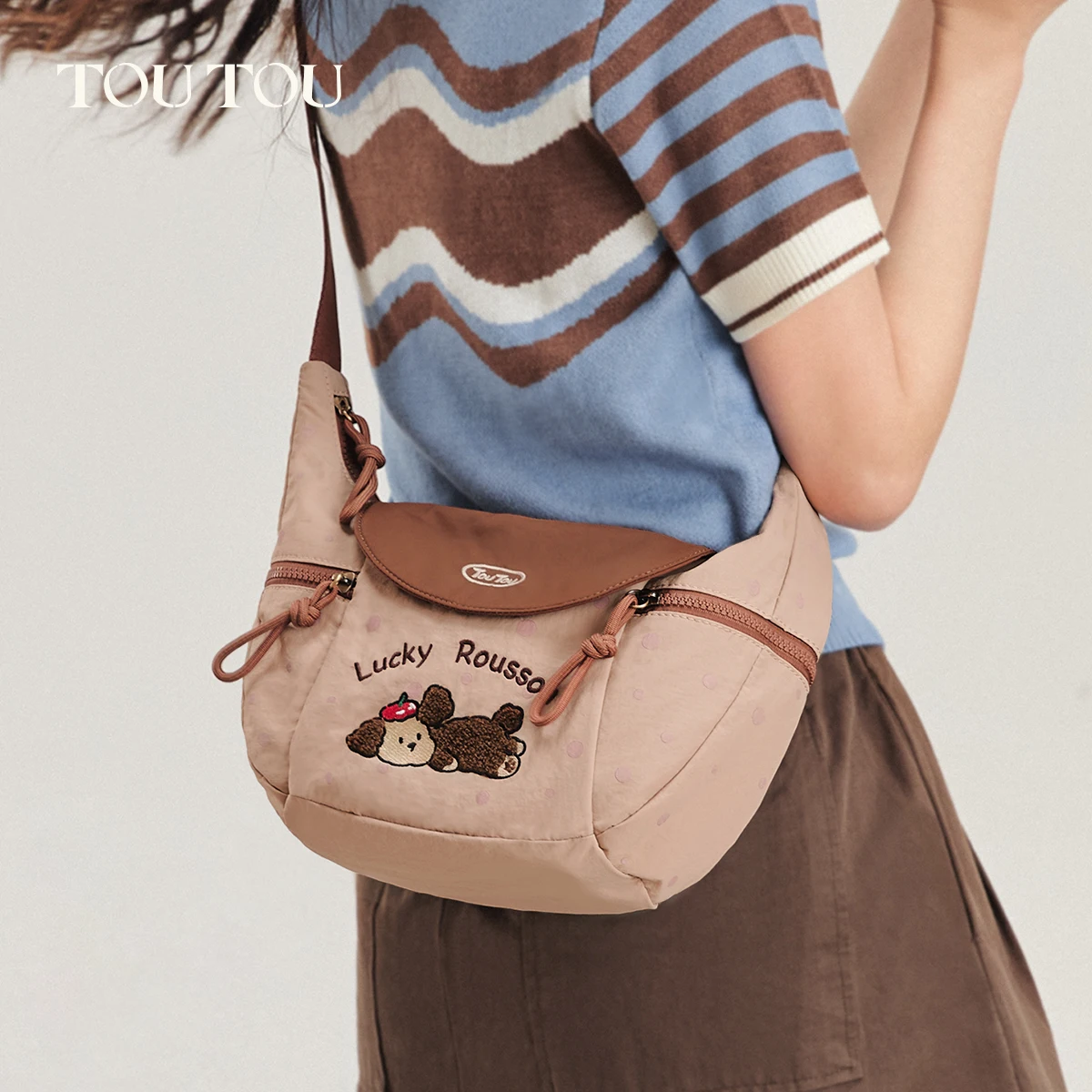 

TOUTOU Cute Dog Embroidered Tote Bag, Lightweight Waterproof Shoulder Bag for Women Daily genuine logo bag korean popular bag