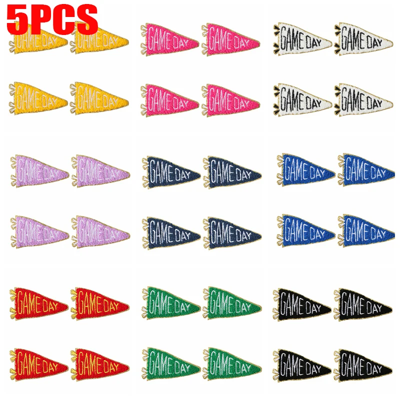 5PCS Triangular Game Day Towel Embroidered Patch Greet Embroidery Patch Iron On Patches For Clothing Jackets Hats Sew Badges DIY