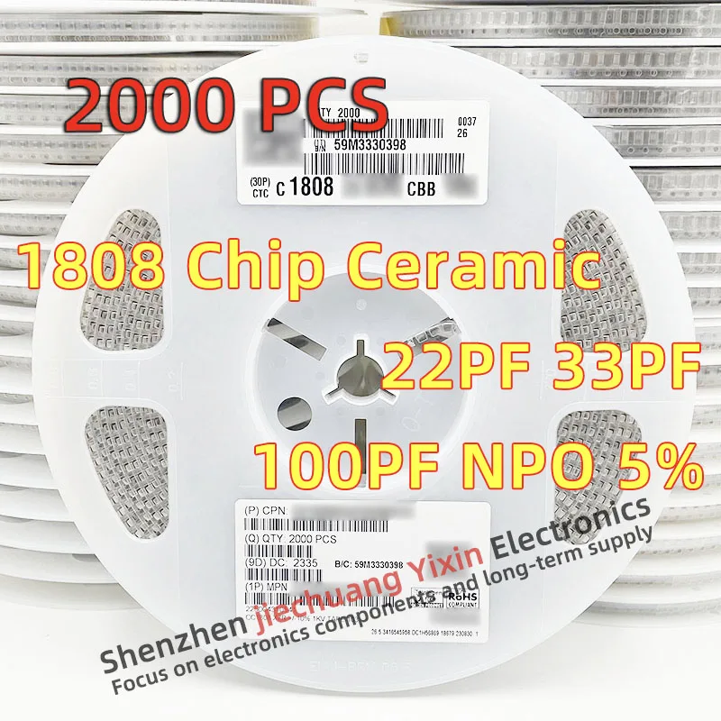 Chip Ceramic Capacitor 1808 10pF 22pF 33pF 100pF 1000V 2000V 1KV 2KV 5% accuracy NPO(COG) material 4520 Capacitance 2000pcs