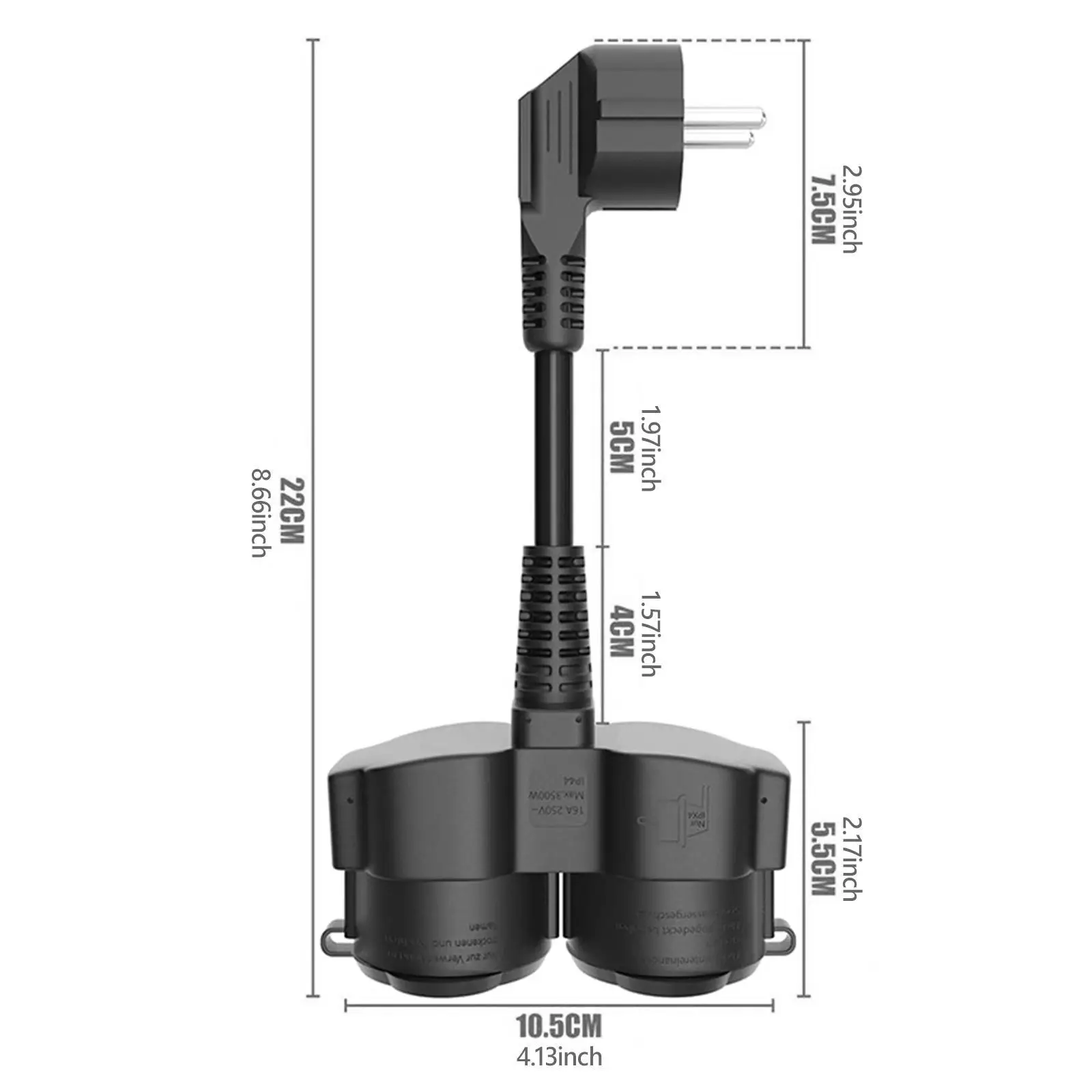 Power Extension Cord EU Schutzkontakt Plug to 2 Female Sockets 16A 250V IP44 Waterproof Dustproof Earthing Design Cable for