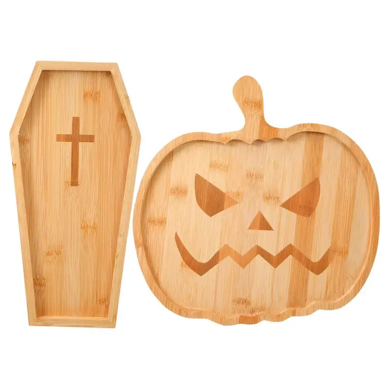 Bamboo Halloween Charcuterie Board Cartoon Coffin Pumpkin Shaped Halloween Serving Trays CrossWooden Dinner Plate Home Supplies