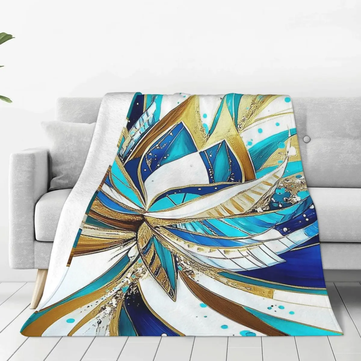 Art Deco-Inspired Turquoise And Gold Flower Blanket Fleece Sofa Throw Blankets For Couch Bedding Travel Throws Bedspread Quilt