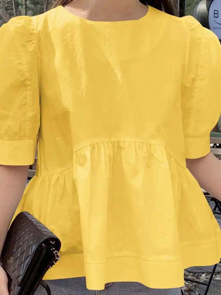 캐주얼 탑스 VONDA 2022 여성 솔리드 컬러 셔츠 오버 사이즈 루즈 블라우스 보헤미안 블라우스 Femininas OL 사무용 셔츠 