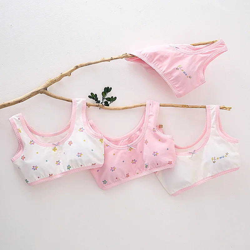 

Children's Pink And White Bra Set Girls Short Tank Top with Thick Thin Straps Optional Four Pack