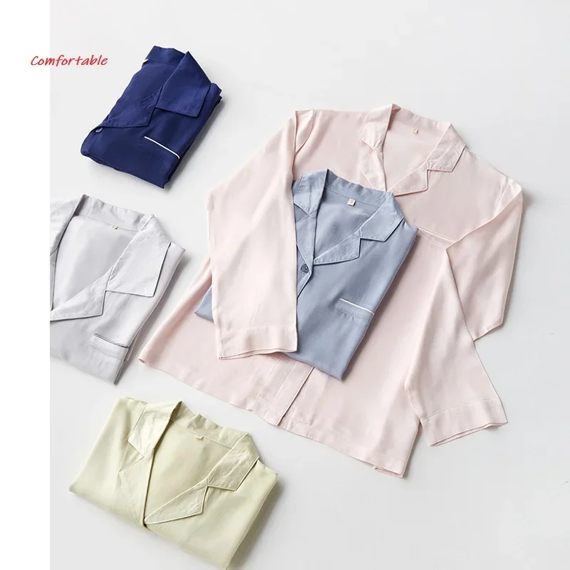 Women Sleepwear Casual Solid Color Long Sleeve Long Trousers Pajama Set Cotton Viscose Sleepwear Set Pajamas for Women