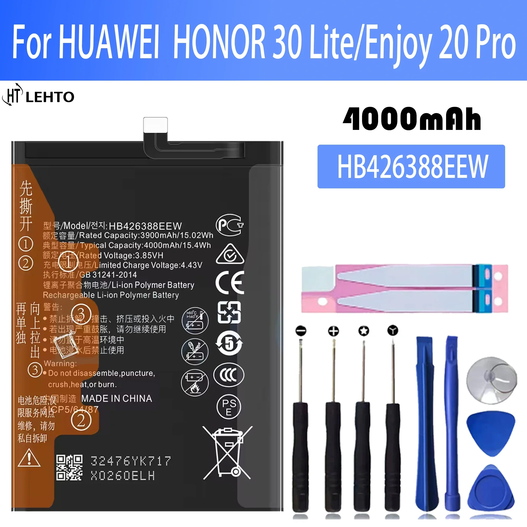 

100% New Original Battery HB426388EEW For HUAWEI honor 30 Lite ENJOY 20 PRO Battery + Free Tools