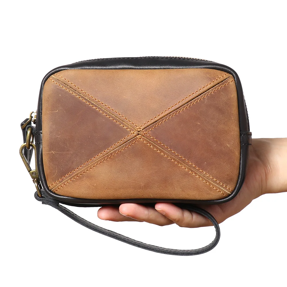 2026 NEW High Quality Men Luxury Leather Clutch Bag Vintage Pieced Leather Wallet Creative Coin Purse Phone Bags Мужская сумка