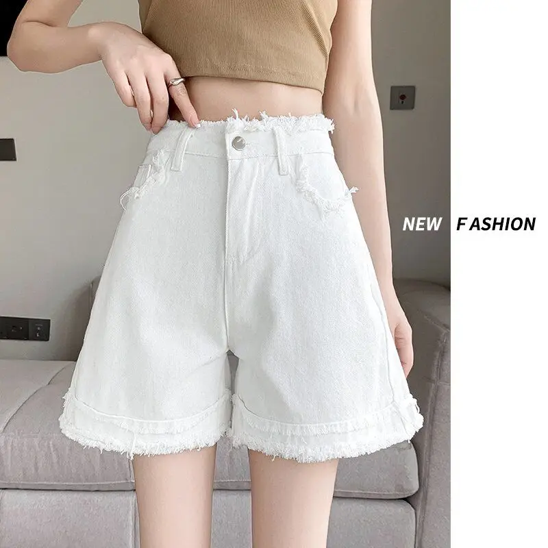 Black Denim Shorts for Women in Summer Thin A-line High Waist Loose and Slim Small Edges