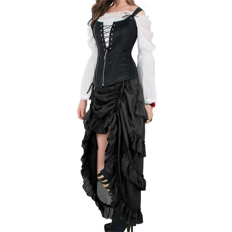 Women's Retro Skirt Modern Dance Hip Hop Street Dance Performance Dress Halloween Folk Dance Costumes Female Pirate Skirt