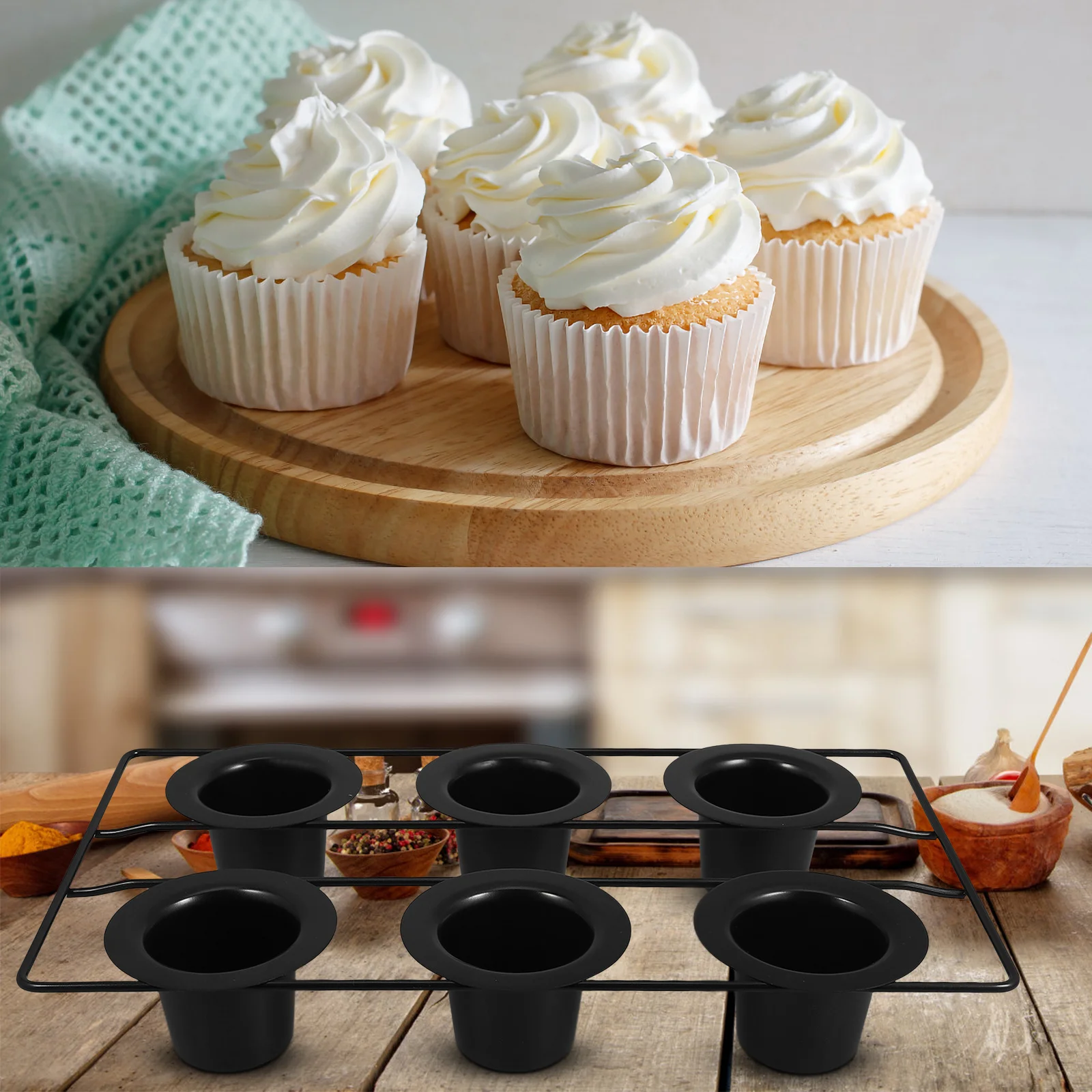 

1pc 6 Cup Muffin Pan Nonstick Carbon Steel Baking Mold For Oven Cupcakes Puddings Bakeware Deep Cake Tin Black 6 Cup Muffin Pan