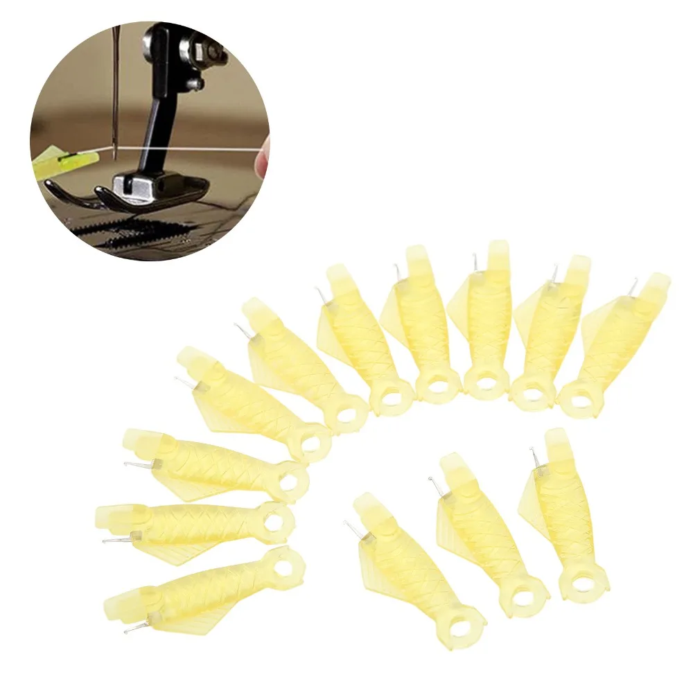 100Pcs Yellow Fish Needle Threader Fish Mouth Design Quick Loop Sewing Machine Threader Automatic Needle Threader Home Use