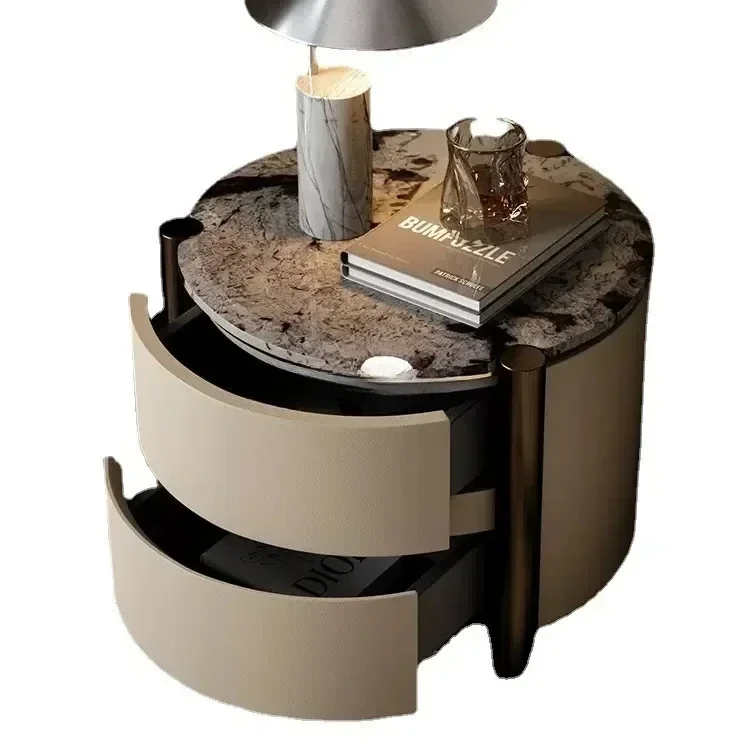A  Tianshan Twilight Snow Luxury Stone Bedside Table 2024 Modern Simple Natural Luxury Stone Italian Light Luxury Bedside Table
