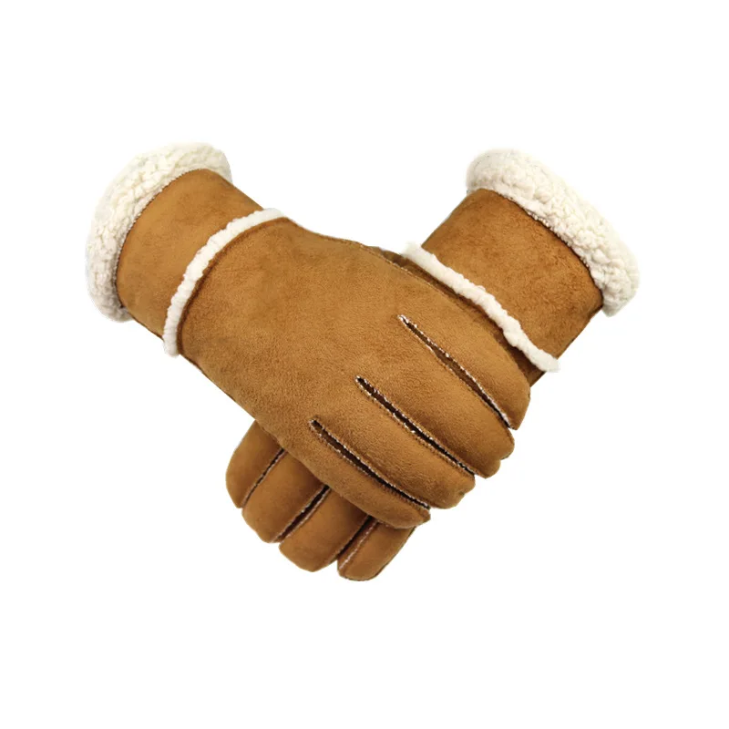 Warm Beautiful Autumn and Winter Imitation Leather Finger Gloves Imitation Fur Integrated Warm Thickened Couple Riding Men Women