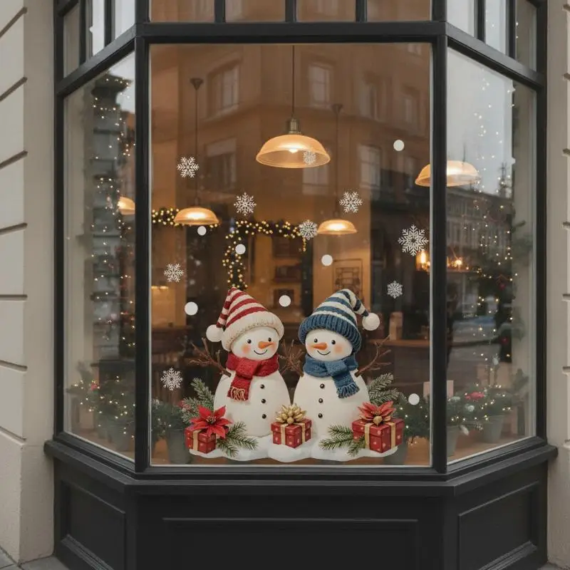 Christmas Snowman Window Clings Removable Static Cling Decal Festive Winter Holiday Decor For Home Office Storefront Windows
