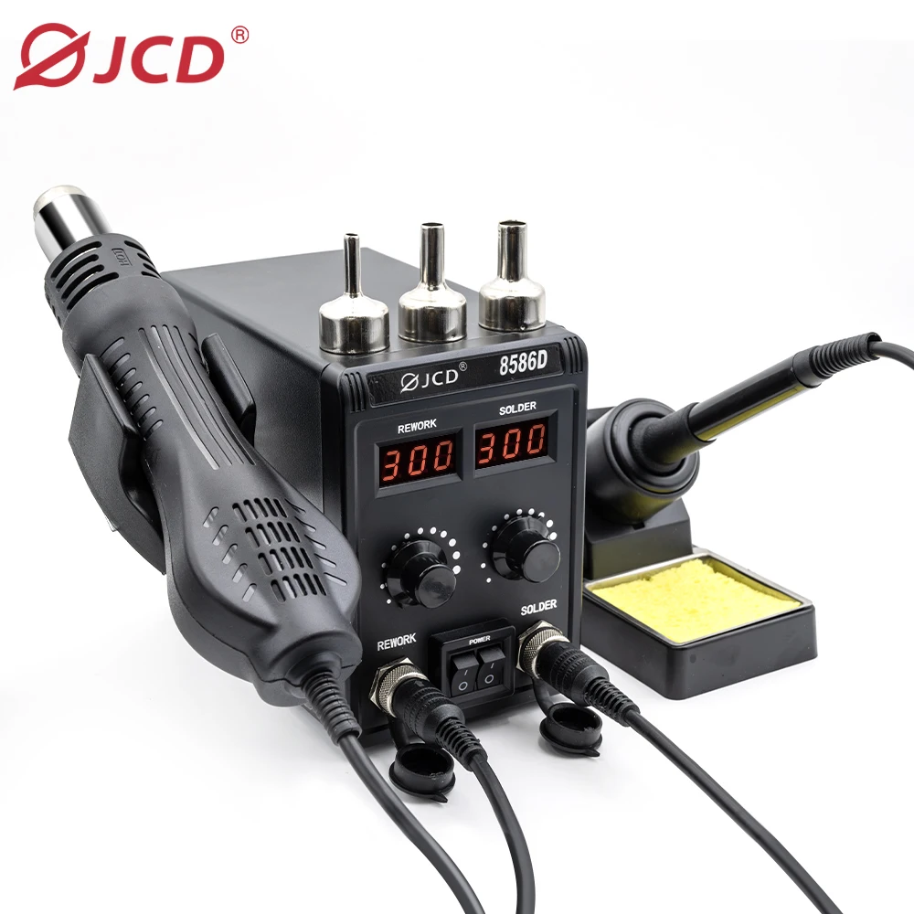 JCD Soldering Station 8586D 2 IN 1 Hot Air Gun Solder Station with 2 Digital display,10-Minute Sleep Mode for SMD Rework 8586D