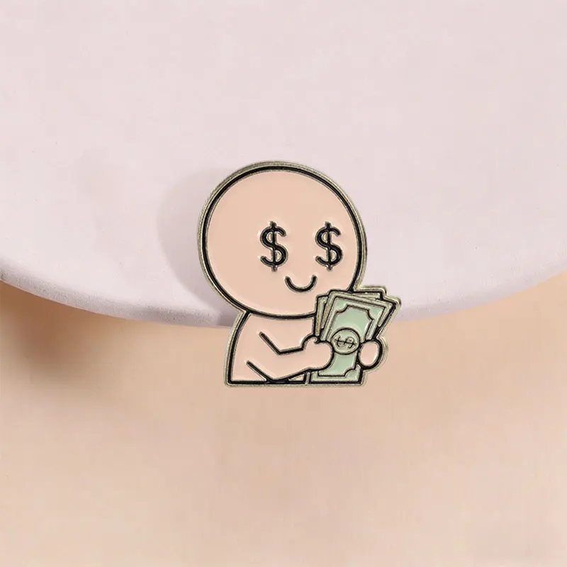 Cute Money Lover Enamel Pin Pink Cartoon Character with Dollar Eyes and Cash Design Funny Brooch for Money Enthusiasts Daily Wea